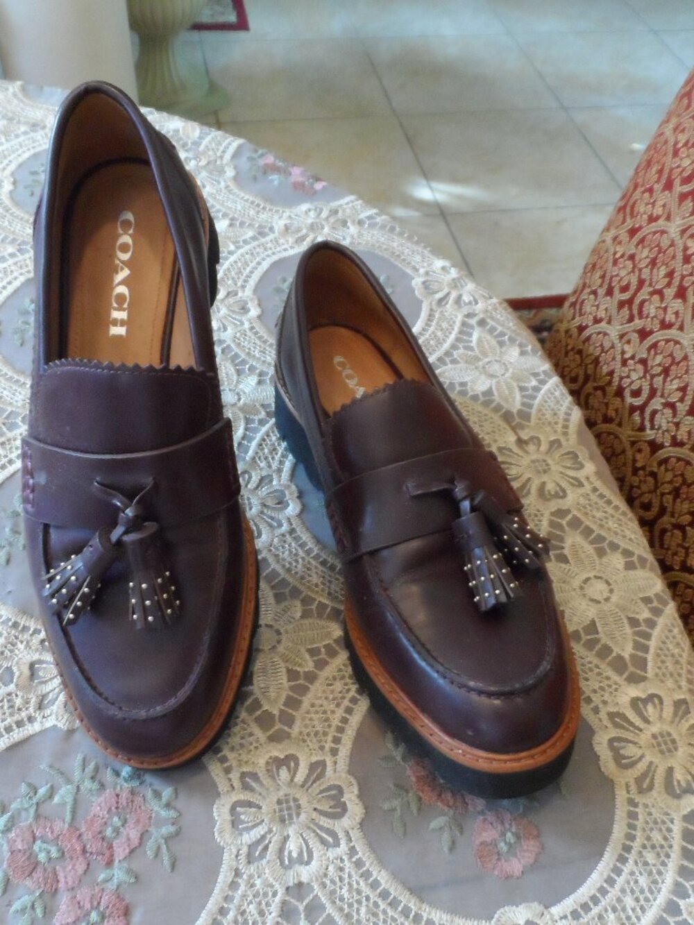 Coach Irvine Chocolate Brown Leather Tassel Loafers Size 7B
